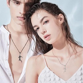 2 Pcs Matching Love Heart Necklace Charm Devil Demon Dragon Wing Pendant for Women Men Cool Gothic Choker Friendship Couples Gift (A)