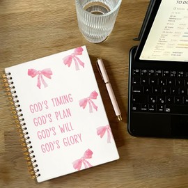 NEFMGEG Pink Preppy Bow Christian Spiral Notebook Journal, Bible Verse Scripture Journal for Women, Christian Gifts for Women, Religious Prayer Notebooks, 5.5x8.3 Inch