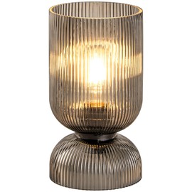 Gmrhndy Modern Table Lamp,Glass Mid Century Lamp with Smoky Gray Glass Shade, Bedside Lamp with On/Off Switch, Minimalist Nightstand Lamp for Bedroom, Living Room, Office (Bulb not Included)