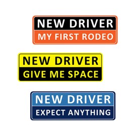 Anyhut 3 PCS Stickers Non-Magnet, 9.84" x 3.34" New Driver Stickers for Car, Funny Phrases New Driver Reflective Bumper Sticker Set, Universal for Most Cars, Trucks, SUVs (Non-Magnet)