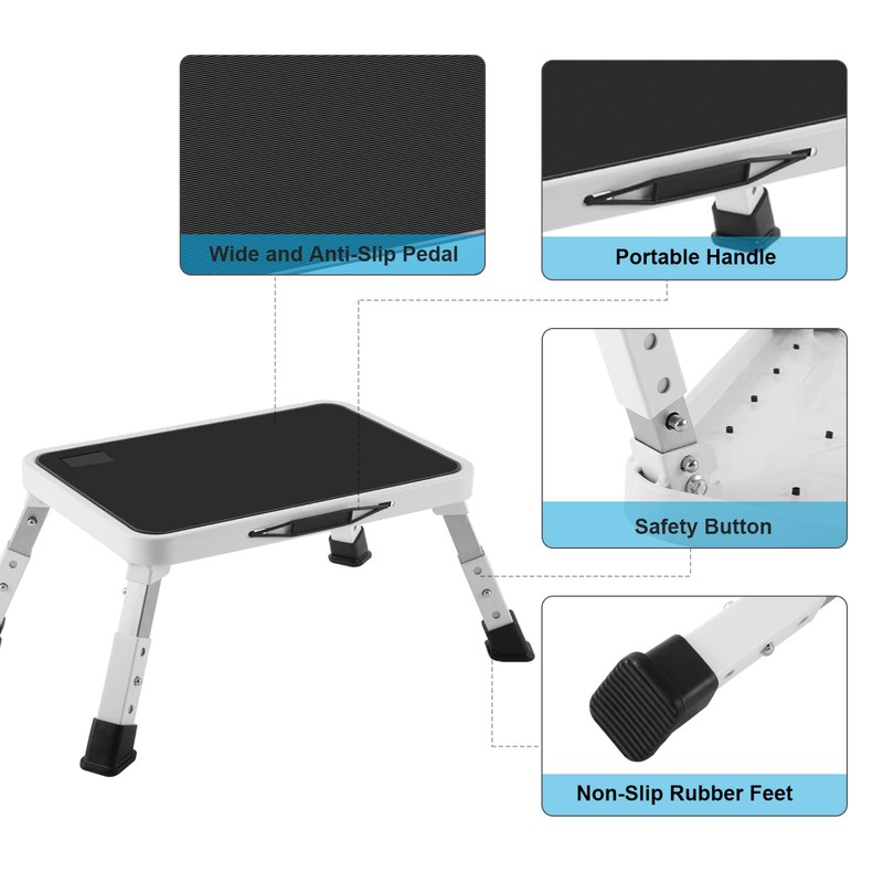Jocauto Folding Step Stool, Height-Adjustable Step Stool with Non-Slip Platform,