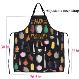 BNQL Pottery Aprons Ceramic Artist Gifts Pottery Lover Gifts Life Happens Pottery Helps Pottery Aprons for Women Men With Pockets