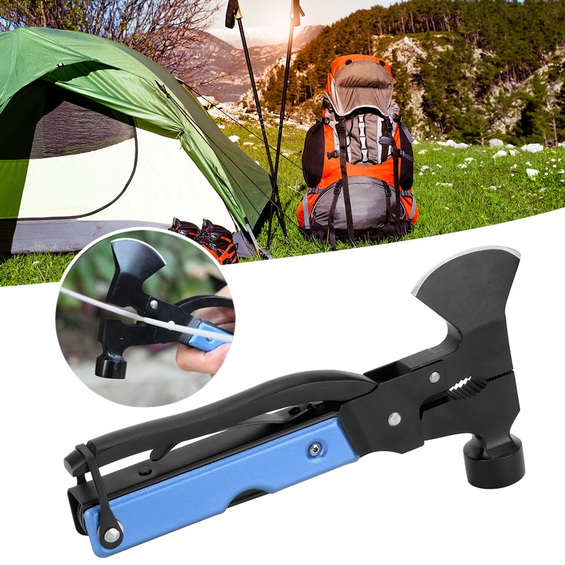 15In1 Axe Hammer MultiFunctional Camping Survival Screwdrivers Pliers Bottle Opener(Blue