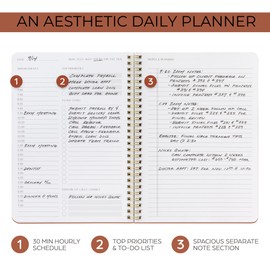 Beautiful Daily Planner And Notebook With Hourly Schedule - Aesthetic Spiral To do List Notepad to Easily Organize Your Tasks And Appointments - Stylish Book And School Or Office Supplies For Women