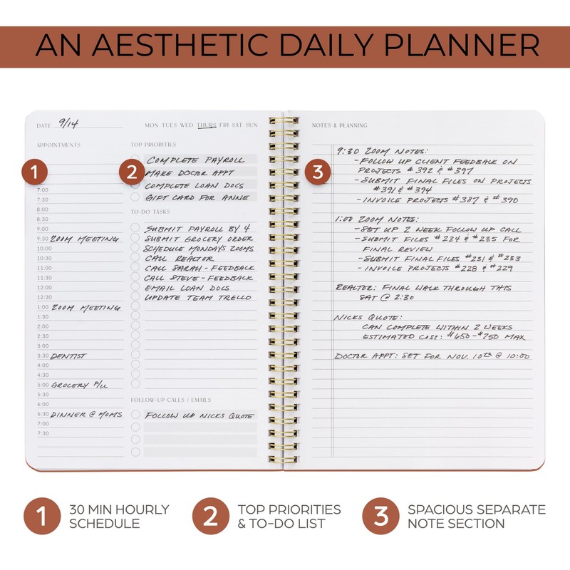 Beautiful Daily Planner And Notebook With Hourly Schedule - Aesthetic