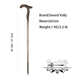 Sword Valley The Mysterious One/V Walking Stick, All-Metal Collector's Staff - Stainless Steel Body｜94cm/37 Length｜Textured Grip, Hand-Polished Texture｜Cosplay Prop for Display & Collection