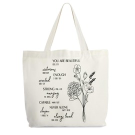 Inspirational Christian Canvas Tote Bag for Women, You Are Beautiful Bible Tote, Bible Verse Religious Gift Bag, Floral Library Book Bag, Shoulder Bag Gifts for Women Friends Colleagues -25