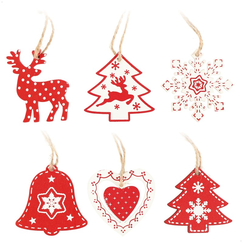 com-four® Christmas Tree Decoration, 27-Piece Wooden Pendant Set, Christmas Tree