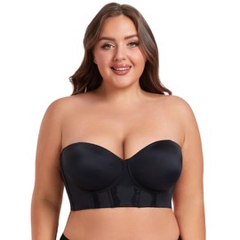 Lusait Women's Longline Strapless Bra Underwired Full Coverage Corset Bra Push Up Boned Hide Back Fat Black 40DDD