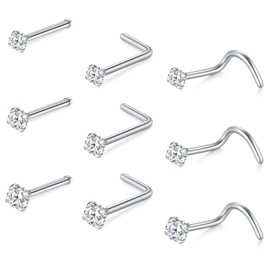 Longita Nose Studs 18g Nose Stud 18 Gauge Nose Piercing Stud Nose Ring Nose Screw Nose Bone Tiny Small Nose Stud Diamond Nose Jewelry Silver 1.5mm 2mm 2.5mm