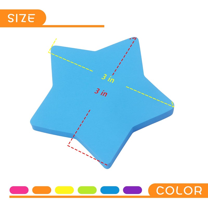 SIMONA Star Shape Sticky Notes 6 Color Bright Colorful Sticky