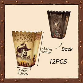 12PCS Cowboy Goodie Bags Western Theme Party Decorations Wild West Favors Box Rodeo Cowgirl Hat Popcorn Boxes for Cowboy Birthday Baby Shower Party Supplies