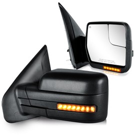SIZIOM Side Mirrors for 2007-2014 Ford F-150 Towing Mirrors with Dynamic Turn Signal Puddle Light Heated Power Glass Manual Folding Tow Mirrors- Pair