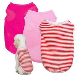 3 Pcs Cat Shirts Solid Color Dog Clothes Summer Sleeveless Stripe Pet T Shirts for Small Pet Dogs Cats (Red, Small)
