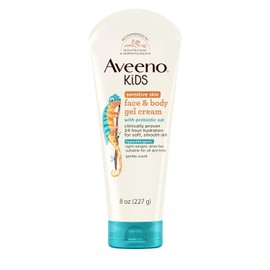 Aveeno - Crema de gel para piel sensible, cara y cuerpo para niños con avena prebiótica, clínicamente probada durante 24 horas de hidratación para piel suave, secado rápido y ligera, hipoalergénica, 8 onzas