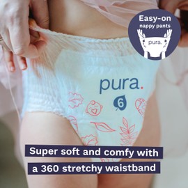 Pura Eco Nappy Pants - Size 6 (15kg+), 18 Nappies, Pull Up Disposable Baby Nappies for Sensitive & Allergy Prone Skin, Hypoallergenic, Fragrance Free, Easy-Tear Side, New Size Guide