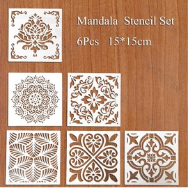 Mandala Reusable Stencil Set of 6 (6x6 inch) Painting Stencil, Laser Cut Painting Template for DIY Decor, Painting on Wood, Airbrush, Rocks and Walls Art(E)