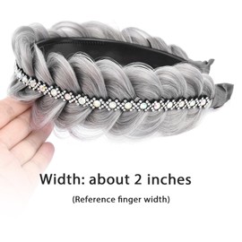 Gledola wide braid with teeth Synthetic Hair Braided Headband Hairpiece for Women (Smoky Gray 2 inches, Free Size)