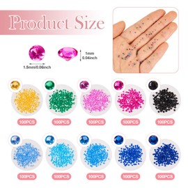 Spritewelry 1500Pcs 1.5mm Round Cut Cubic Zirconia Stone CZ Stones Faceted Rhinestone Cabochons Crystal Diamante Gems Pointed Back Loose Beads for Face Nail Art Craft Jewelry Making 10 Color