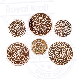 Royal Kraft Paper Printing Stamps Attractive Floral Round Design Wood Blocks (Set of 6)
