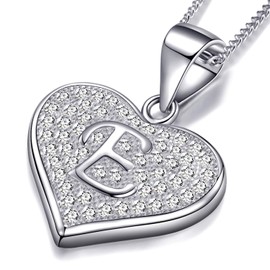 MASADA 925 Silver Heart Letter Necklace - Initial Pendant with Cubic Zirconia Stones - 46 cm Chain, with Velvet Bag