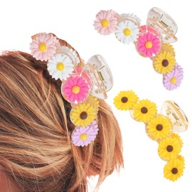 2 Psc Cute sunflower Flower Hair Clips for Women Thick sunflower Flower Hair Claw Clips for Long Hair claw Summer Beach Hair Accessories for Women and girls (Color+yellow)