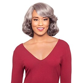 Alicia Beauty Foxy Silver Collections Wavy Medium Style Wigs, Blend of 100% Human Hair and Fusion Heat high Temperature Fiber, Gorgeous Grey J Part Lace Wig - HH STERLING (4)