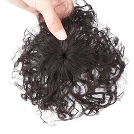 QIAOXI Hair Piece Point Wig, Fully Hand Planted, Black Net, Partial Wig, 100% Human Hair, Women's Wig, Medical Use, Natural, Top of Head, Hidden Gray Hair, Bangs, Flirty, Breathable, Women's Top