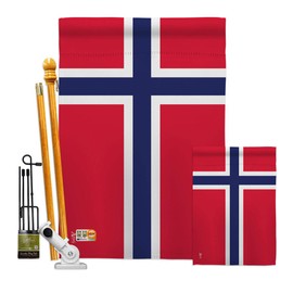 Americana Home & Garden FK140174-BO Norway World Nationality Decorative Vertical Kit, House & Garden Flags Set w/Flagpole, Multi-Color