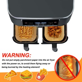 GINOYA Air Fryer Paper Liners for Ninja Dual/Tower, Air Fryer Accessories for AF300UK AF400UK AF451UK Salter Lakeland MONCOOK Dual Zone Air Fryer (50pcs)