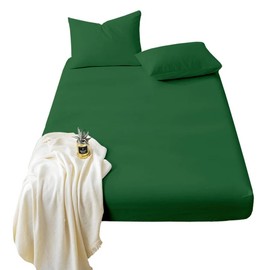 Fitted Sheet Bedding Soft Brushed Fabric, 25cm Side Stretch Deep Pocket, Super King Green Size 180 x 200 +25cm