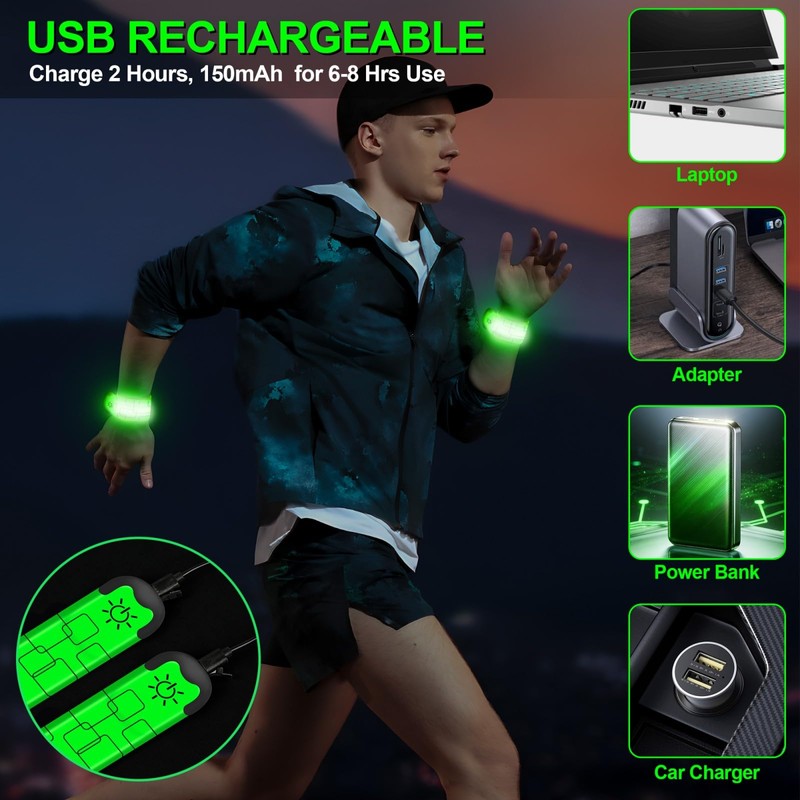 LED Armband Rechargeable, 2Pcs High Visibility Running Gear for Night