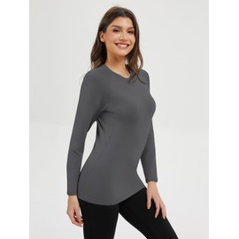 ATTIQOZI 4 Pack Women's Thermal Shirts Fleece Lined Thermal Tops Long Sleeve Compression Athletic Undershirt for Outdoor Workouts Black/D Gray/Black/Dark Green XXL