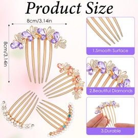 Heclia Pearl Hair Comb with Rhinestones, 4pcs Hair Bun Accessories for Women, Women'S French Twist Hairs Side Combs, Crystals Butterfly Fork Clips, Decor Twist Comb & Large Bobby Pins for Thick Hairs