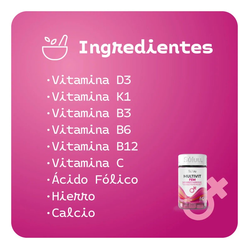 Sluu Multivitamnico Mujer Gomitas cido Flico, Hierro, Calcio, Vitamina B12,