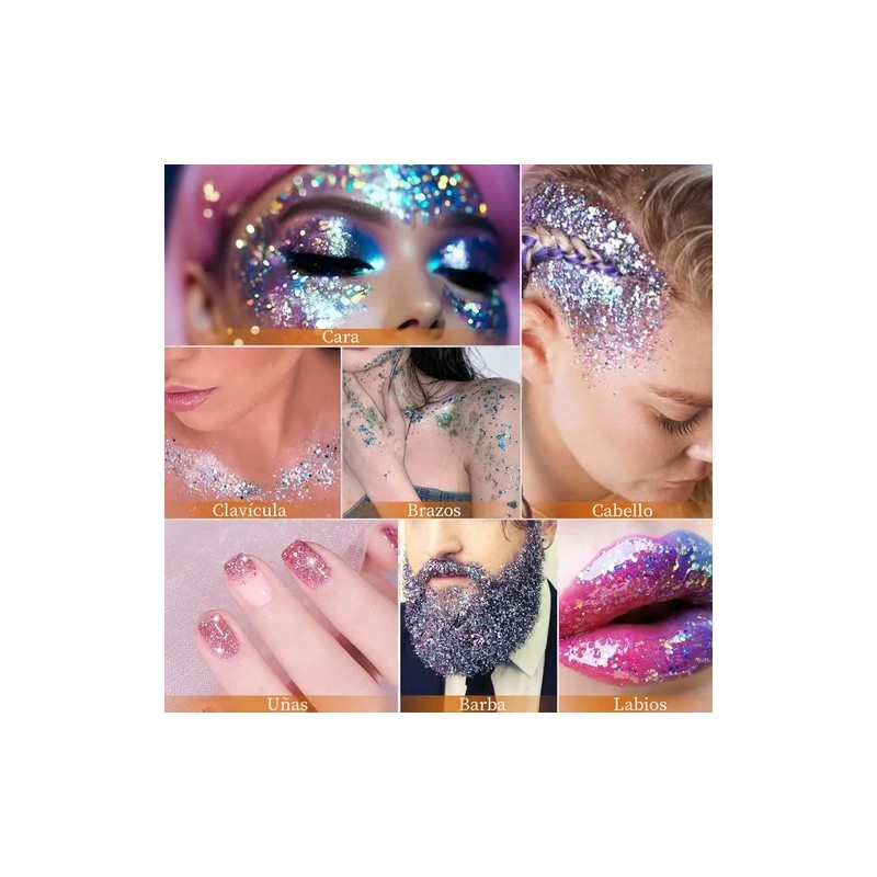 9pz Body Glitter Maquillaje Cabello Cuerpo Brillos Colores