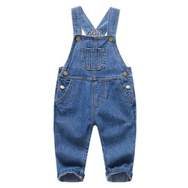 KIDSCOOL SPACE Baby Boy Girl Jeans Overalls, Toddler Ripped Denim Cute Work Wear, Blue-2110