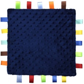 FOR THE LOVE OF LEISURE Blue Baby Tag, Taggy Blanket - Dinosaur Pattern Tag with Plain Blue Textured Underside