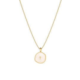 TEWIKY Gold Cross Necklace for Women Dainty Simple Cross Pendant with Enamel & Cubic Zirconia Gem Elegant Hypoallergenic Brass Jewelry Party Daily Wear Back to School Gift:_White