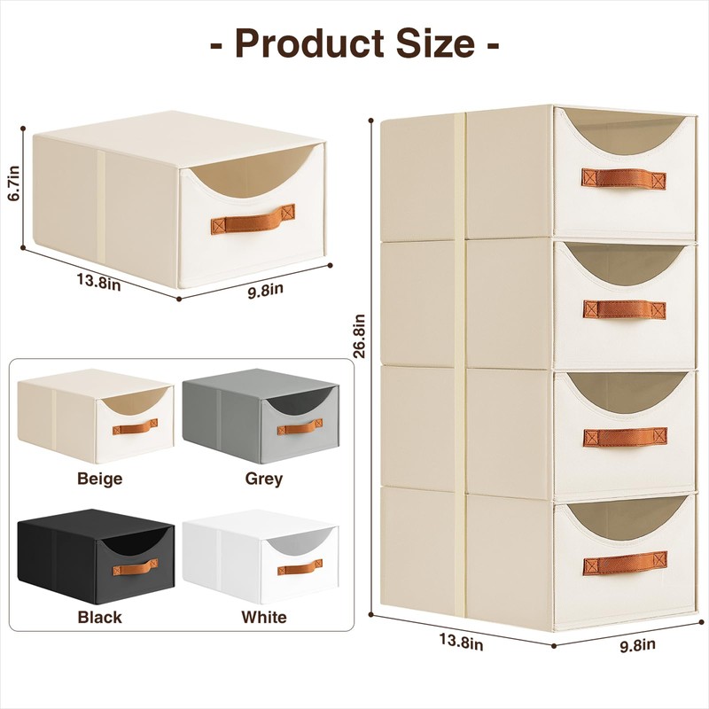 Homsorout Stackable Storage Drawers - Collapsible Storage Bins with Drawers,