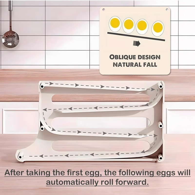 MEETOZ 4 Tiers Egg Holder for Fridge, Automatic Scrolling Egg