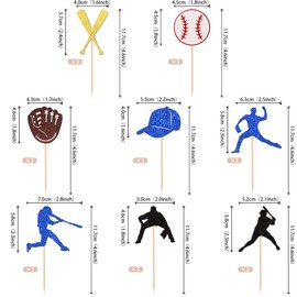 24 piezas de adornos para magdalenas de béisbol, jugadores de béisbol con purpurina, temas deportivos, para decoración de pasteles para temática de béisbol, baby shower, cumpleaños, fiesta de cumpleaños