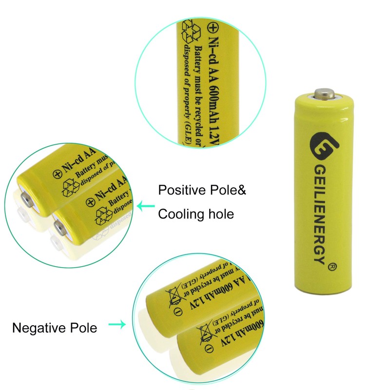 GEILIENERGY Solar Light Rechargable Batteries AA 1.2V,Ni-Cd AA 600mAh 1.2V