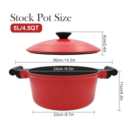 Bobikuke 4.5 Qt Lightweight Dutch Oven Pot with Lid, Aluminum Dutch Oven Nonstick, Cooking Pot for Stew Braise Simmer and Fry, Induction Pots for All Stoves, Stay-Cool Handle, PFOA Free, Red
