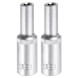sourcing map 2pcs E-Torx Socket 1/2" Drive E11 External Torx Deep Socket CR-V 6 Point Spline Socket External Torque Star Female Bit Socket for Auto Repairs Home Maintenance DIY Hand-Making