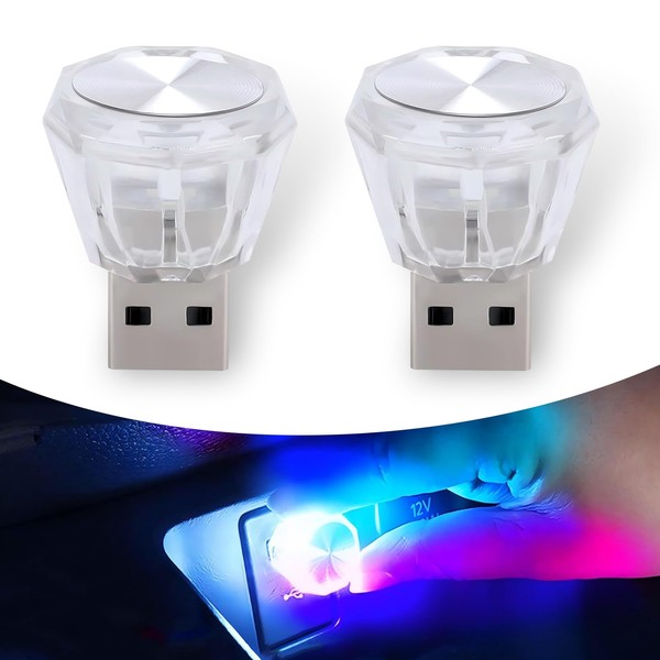waswale 2 PCS Car USB Atmosphere Light, 1.18" x 1.18"