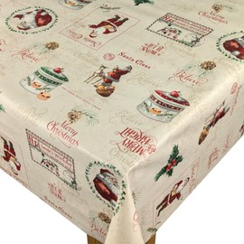 Karina Home Christmas Santa Claus Cream PVC Vinyl Wipe Clean Oilcloth Tablecloth (Cream, 180cm x 140cm)
