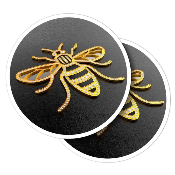 Vinyl Round Stickers (Set of 2) 10cm - 3D Manchester