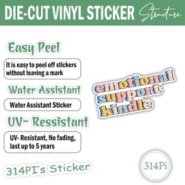 314PI (3pcs) Emotional Support Kindle Sticker, Bookish Water Assistant Die Cut Sticker for Laptop Phone Water Bottle Skateboard, Book Stickers, Reading Stickers, Kindle Stickers , Mental Health Awareness, Reading Gift, Support Sticker, Mental Health Stic