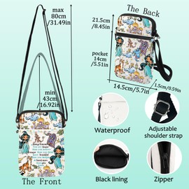 LEVLO Jasmine Princess Crossbody Bag, Multicolor, 5.7" x 0.59" x 8.46", 26.5 Cubic Inches, For Women, All Ages, Unisex, Floral Pattern, Zipper Closure, Cross-Body Strap
